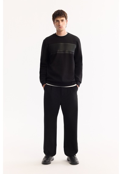 Avva Erkek Siyah Bisiklet Yaka Pamuklu Bi-stretch Baskılı Regular Fit Sweatshirt A52y1215