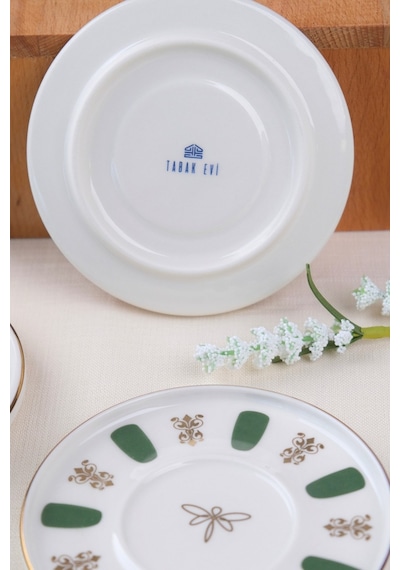 Tabak Evi Porselen Acem Zade Yeşil Çay Tabağı 12,5cm 6 Lı Yeşil