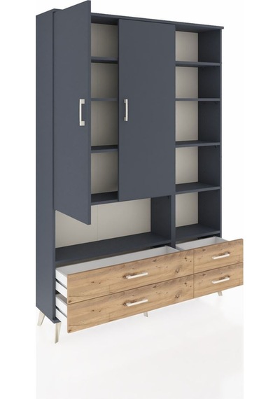 Arges Dolap 10 Raflı 4 Çekmeceli 2 Kapaklı 132x30x195 Antrasit-antrasit/çam Antrasıt/atlas Çam