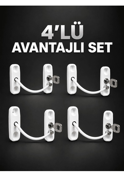 Shnstore Pencere Güvenlik Kilidi Anahtarlı Çocuk Emniyet Kilidi 4 Lü Set Shntknd0720