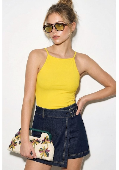 Shade Kadın Halter Yaka Saran Basic Bluz 60251253 - Sarı