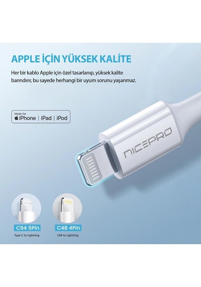 Nicepro Npo UTL02 60 W 20 CM Tpe USB To Lightning Hızlı Şarj Ve Data Kablosu