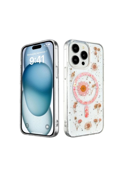 Apple, Uyumlu iPhone 14 Pro Kılıf Daisy Simli Magsafe Kapak - Pembe