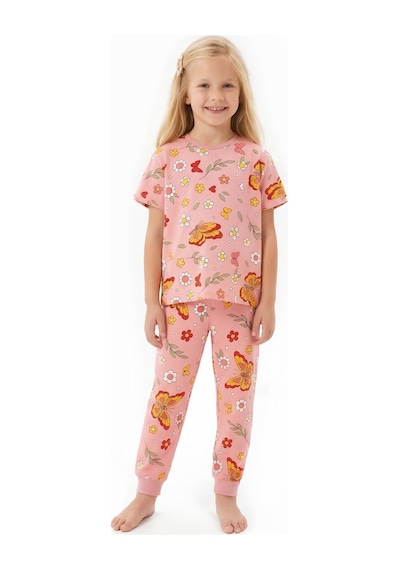 Modanino Kız Çocuk %100 Pamuk Ve Baskılı Pijama Takımı 3-8 Yaş 12720ıs Somon