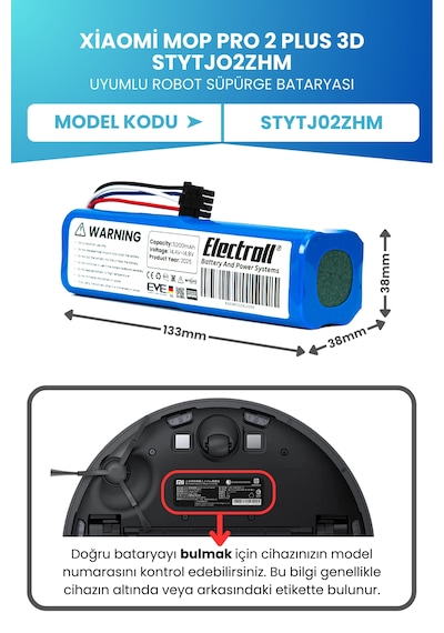 Xiaomi Mop Pro 2 Plus 3d Stytjo2zhm Uyumlu Batarya 5200mah