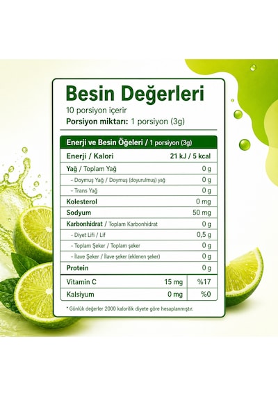 Cool Lime Limon Aromalı İçecek Tozu 10'lu Paket Vitamin C Stevia Doğal Aroma Diğer