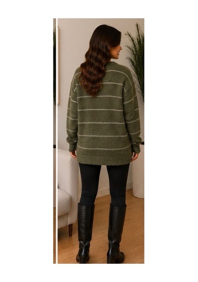 Hıra Co. Kadın Bisiklet Yaka Tüylü Şardonlu Önü Çizgili Triko Tunik Yumuşak Dokulu Oversize Kazak Yeşil-haki Yeşil-haki Hıra Co. Kadın Bisiklet Yaka Tüylü Şardonlu Önü Çizgili Triko Tunik Yumuşak Dokulu Oversize Kazak Yeşil-haki Yeşil-haki
