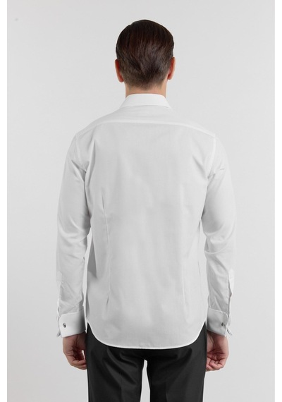 İmza Beyaz Uzun Kol Sert Yaka Düz Pamuklu Slim Fit Gömlek 1004260059