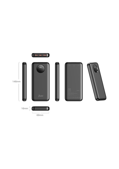 Juo MT03277 10000 mAh 22.5 W Dijital Led Ekranlı Taşınabilir Hızlı Şarj Powerbank Siyah