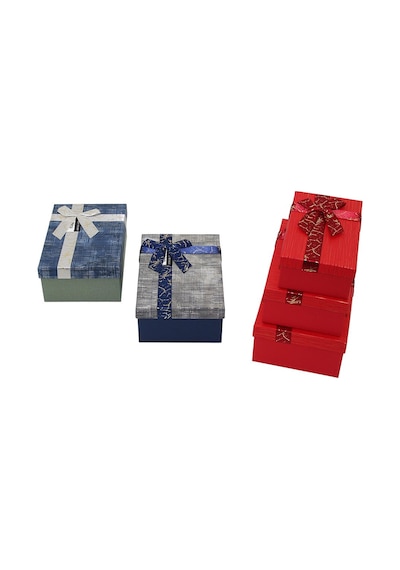 3pcs D.dörtgen Çizgili Mix Renkli Karton Hediye Kutusu Kurdelalı