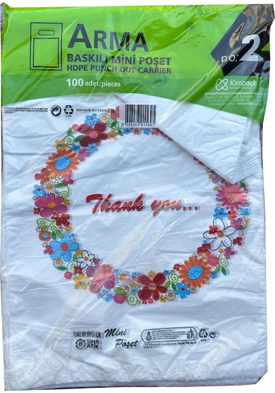 Arma Baskılı Mini Blok Poşet Torba - No : 2 - 25 x 37 CM - Beyaz - 100 Adetlik 1 Paket