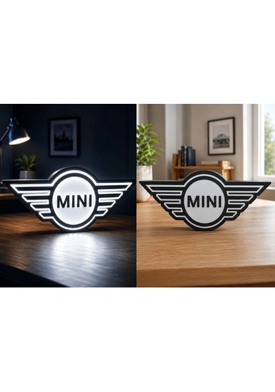 Mini Cooper Masa Lambası , Mini Cooper Logolu Led Işıklı Masa Lambası , Mini Cooper Gündüz Gece Masa Siyah
