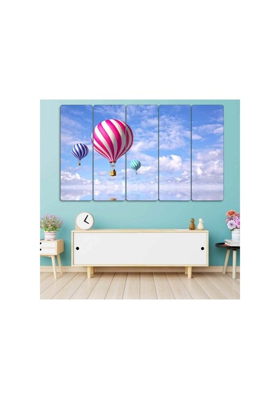 Bulutlarda Uçan Balon, Yansıma - 5 Parçalı Tablo Görsel - 702503286 Görsel