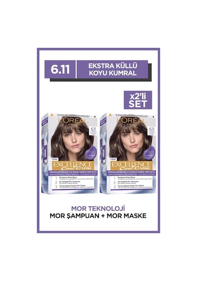 Excellence Cool Creme Saç Boyası 6.11 Ekstra Küllü Koyu Kumral 2'li Set pktlrpekssbykkst-8811