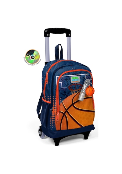 Coral High Kids Turuncu Lacivert Basketbol Desenli Üç Bölmeli Çekçekli Okul Sırt Çantası 23966