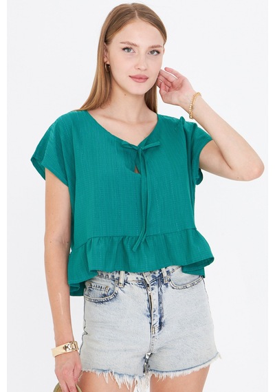Armonika Kadın Koyu Yeşil Yarasa Kol Yakası Bağlamalı Eteği Fırfırlı Oversize Crop Bluz Arm-24y001088 Armonika Kadın Koyu Yeşil Yarasa Kol Yakası Bağlamalı Eteği Fırfırlı Oversize Crop Bluz Arm-24y001088