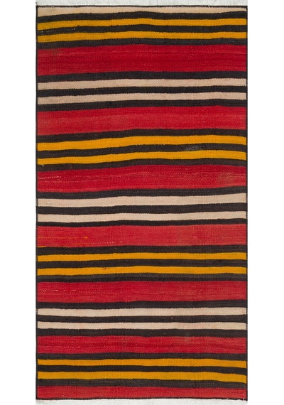 Kırmızı Siyah Beyaz Rengi Çizgili El Dokuma Fars Kilim
