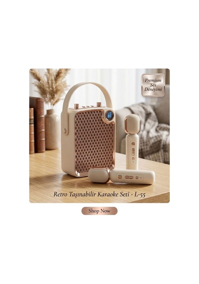 Çift Mikrofonlu 6 Ses Efektli 50 Watt Taşınabilir Bluetooth Hoparlör Bej - 874717452