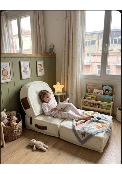 Viscolog Comfy Premium Teddy Kumaşlı Fermuarlı Modüler Çocuk Koltuğu Aktivite Ve Yer Minderi Seti 50x50 70cm Krem