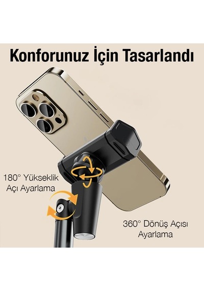 Ally T8 360 Dönebilen Yükseklik Ayarlı Masa Üstü Telefon Tutucu- 5775 Siyah