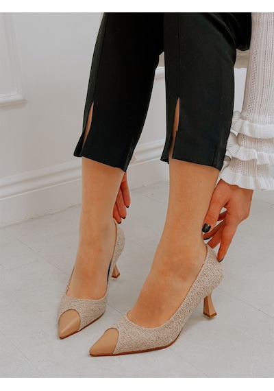 Ervanın Butiği Bej Tüvit (Tress) Maskelet Detay Kadın Stiletto Bej