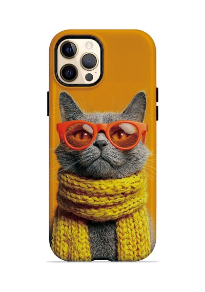 Velvoria Valestra Sari Atkılı Kedi Apple iPhone Uyumlu 12 Pro Darbe Korumalı Kılıf Valestra Select - Sari Atkılı Kedi