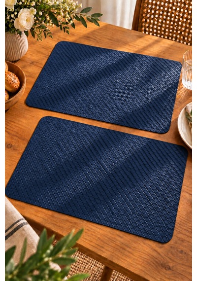 2'li Deri Amerikan Servis Seti 45x30 Cm Örgü Dokulu Supla Masa Servis Altlığı Lacivert - 939971829 Lacivert
