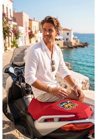King Universal Motor Sele Kılıfı Kırmızı Scooter Sele Koruyucu %100 Polyester Yıkanabilir Koltuk Kılıfı