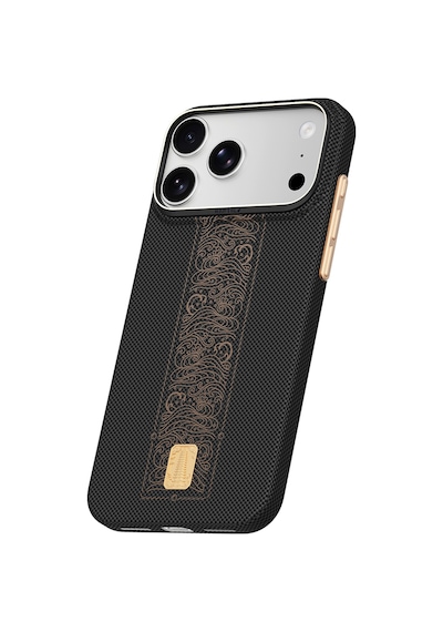 Apple iPhone Uyumlu 18 Pro Max Kılıf M-safeli Raptic Aramid Skin Rise Serisi 24 Ayar Altın Kaplamalı Karbon Siyah