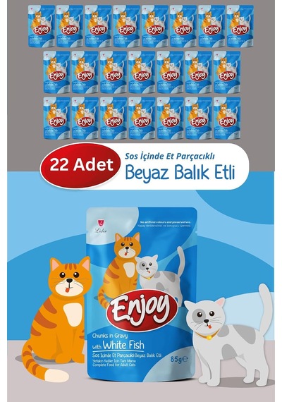 Enjoy Kedi Konserve Maması, Beyaz Balıklı Etli, 85g, 22 Adet
