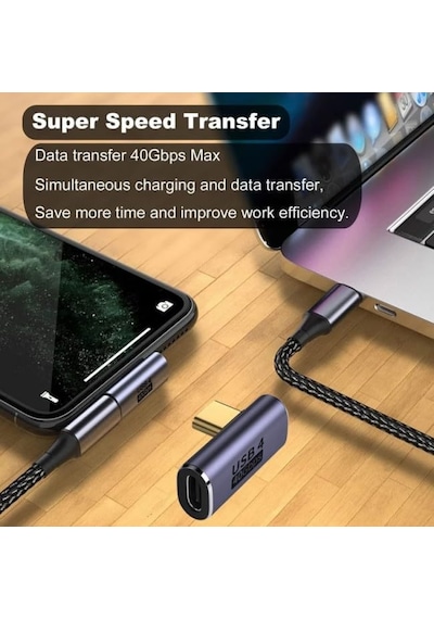 Genel L Type-c Çevirici Usb4 40 Gbps 90 Derece Dik Type-c Çevirici 1 Adet