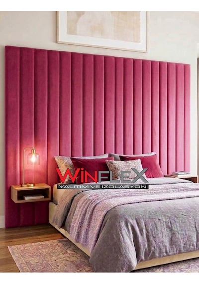 Akustik Kumaş Kaplı Dikey Panel 10x210cm - 12 Adet Fuşya Renk