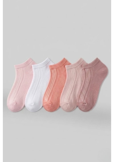 Socketta 5'li Karışık Renkli Kadın Bambu Kendinden Desenli Dikişsiz Esnek Yazlık Patik Çorap - Premium Somon-açık Gül Kurusu-pudra-bebe Pembe-beyaz Socketta 5'li Karışık Renkli Kadın Bambu Kendinden Desenli Dikişsiz Esnek Yazlık Patik Çorap - Premium Somon-açık Gül Kurusu-pudra-bebe Pembe-beyaz