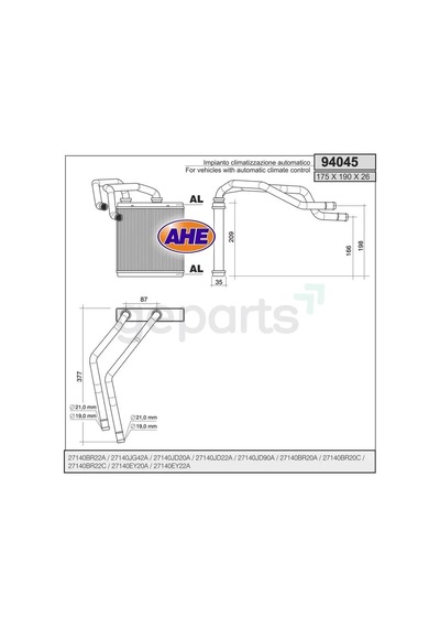 Kalorifer Radyatoru Qashqai J10 : Xtraıl T31 2.0 Dcı 2007-2008 2007-2013 Borusuz : 175x190x26