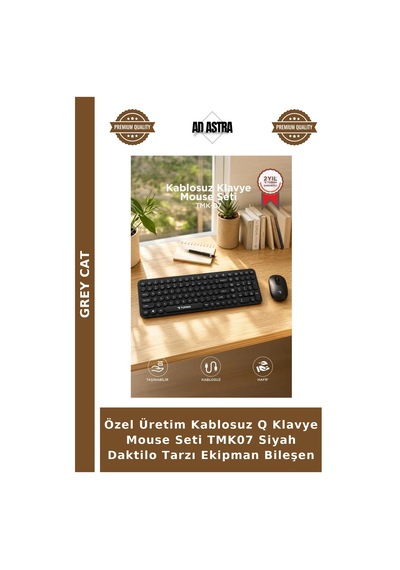 Özel Üretim Kablosuz Q Klavye Mouse Seti Tmk07 Siyah Daktilo Tarzı Ekipman Bileşen
