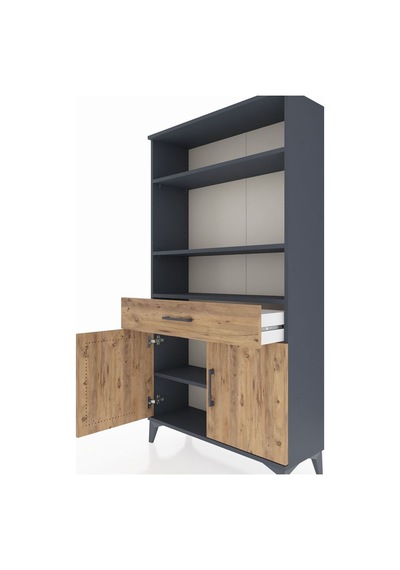 Arges Dolap 3 Raflı Tek Çekmeceli 2 Kapaklı 88x30x163 Antrasit-çam Antrasit