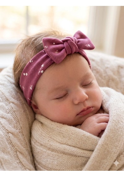 Kız Bebek 3 Lü Ribana Fiyonklu Bandana Seti - Gül Kurusu Gülkurusu