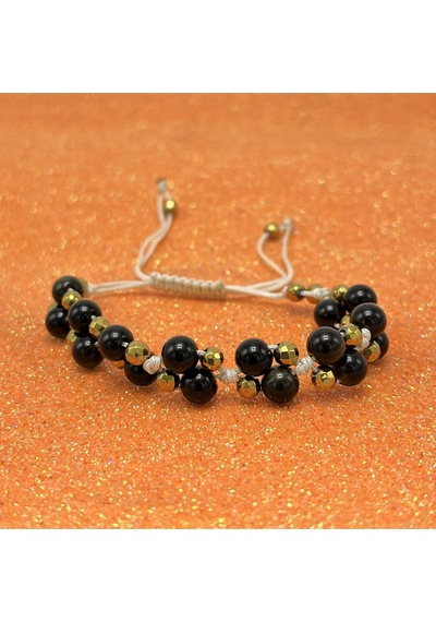 Yıldız Doğal Taş 6mm Ipli Golden Obsidyen Ayarlanabilir Ölçü Doğal Taş Bileklik Siyah