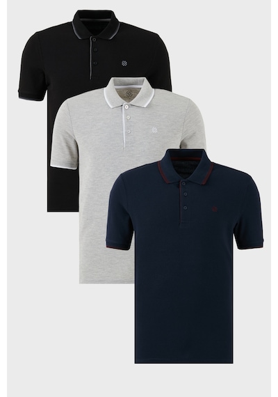 Buratti Pamuklu Slim Fit Şerit Detaylı Düğmeli Polo Yaka 3'Lü Paket Erkek T Shirt 5902118S3 Siyah-Gri Melanj-Lacivert-Bordo