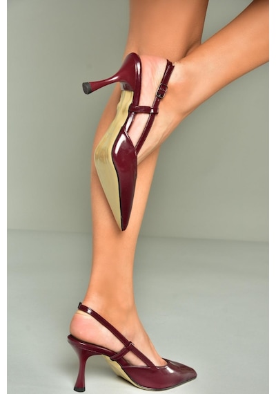 Fox Shoes U480441108 Bordo Rugan İnce Topuklu Kadın Abiye Ayakkabı Bordo