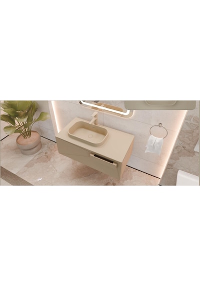Real Stone Pure Etajerli 70x50 Siyah Granit Banyo Lavabosu Siyah