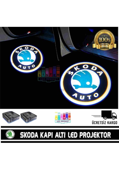 Skoda Araçlar İçin Pilli Yapıştırmalı Kapı Altı Led Logo N11.9216
