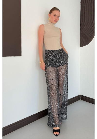 Verymoda Pullu File Pantolon D3134 Siyah