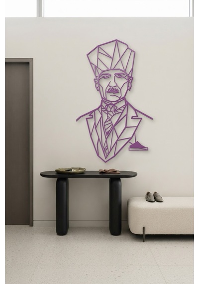 Atatürk Çizgi Metal Duvar Tablosu - Duvar Sanatı - Duvar Dekoru - Mor