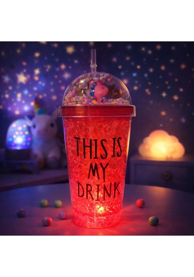 Sevimli Renkli Çılgın 450ml Led Işıklı This İs My Drink Temalı Pipetli İçecek Bardağı Suluk 2642krmz Kırmızı