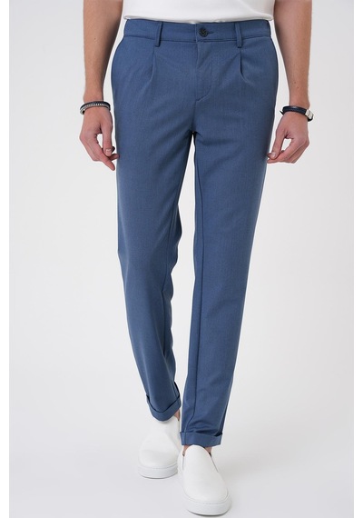 Efor Comfort Fit Beli Lastikli Pileli İndigo Jogger Pantolon P 1182 İndigo
