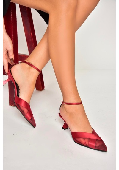 Fox Shoes U654074204 Bordo Kumaş İnce Topuklu Kadın Ayakkabı Bordo