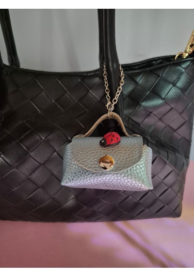 Gogo Charm Çanta Aksesuarı Mini Çanta Hakiki Deri Açık Mavi