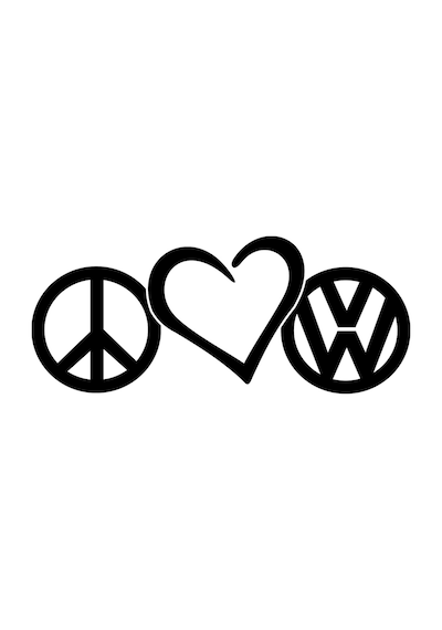 Peace Love Volkswagen Oto Sticker, Volkswagen Oto Aksesuar 30x12 Cm