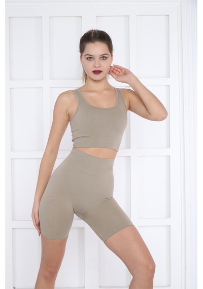 Escetic Kadın Spor Midstone Toparlayıcı, Yüksek Bel Fitnes Bra Şort-tayt Takım-4313 - S